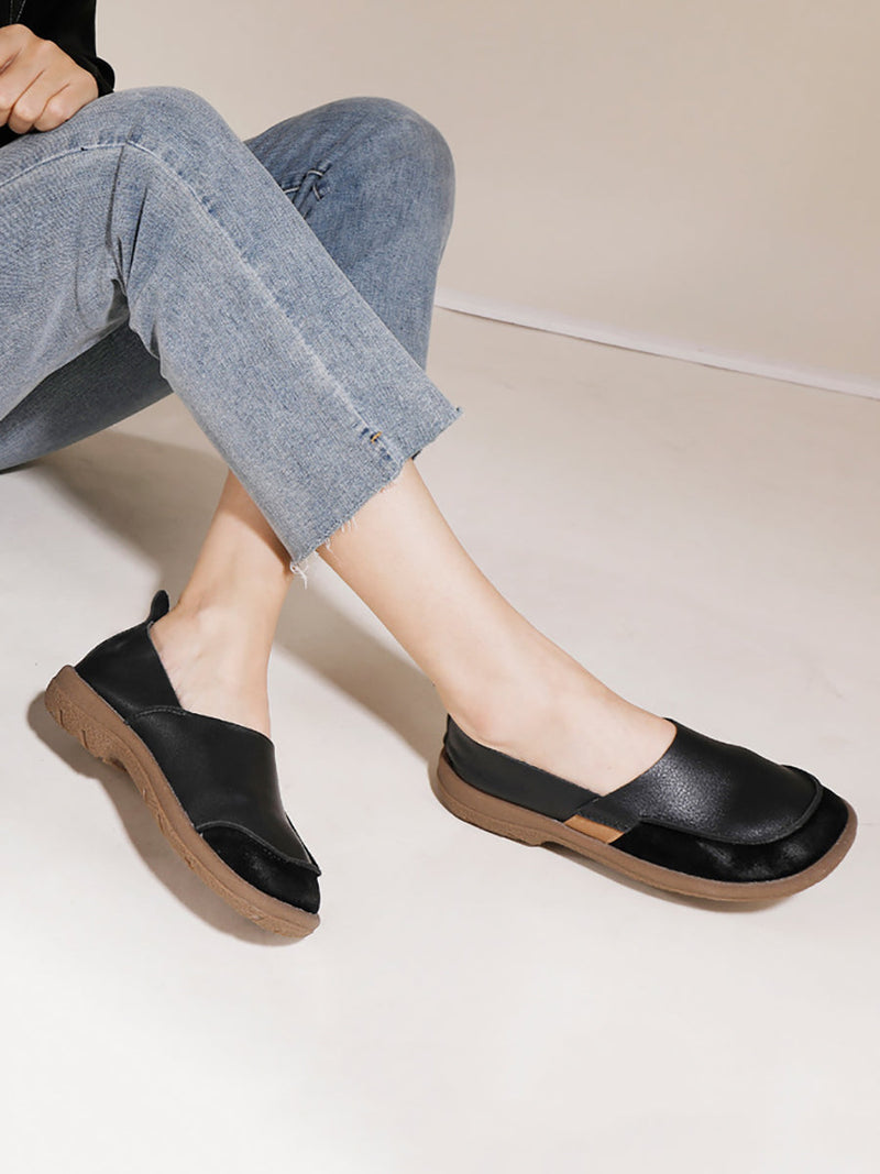 Summer Soft Leather Spliced Low-heel Shoes Aa1016