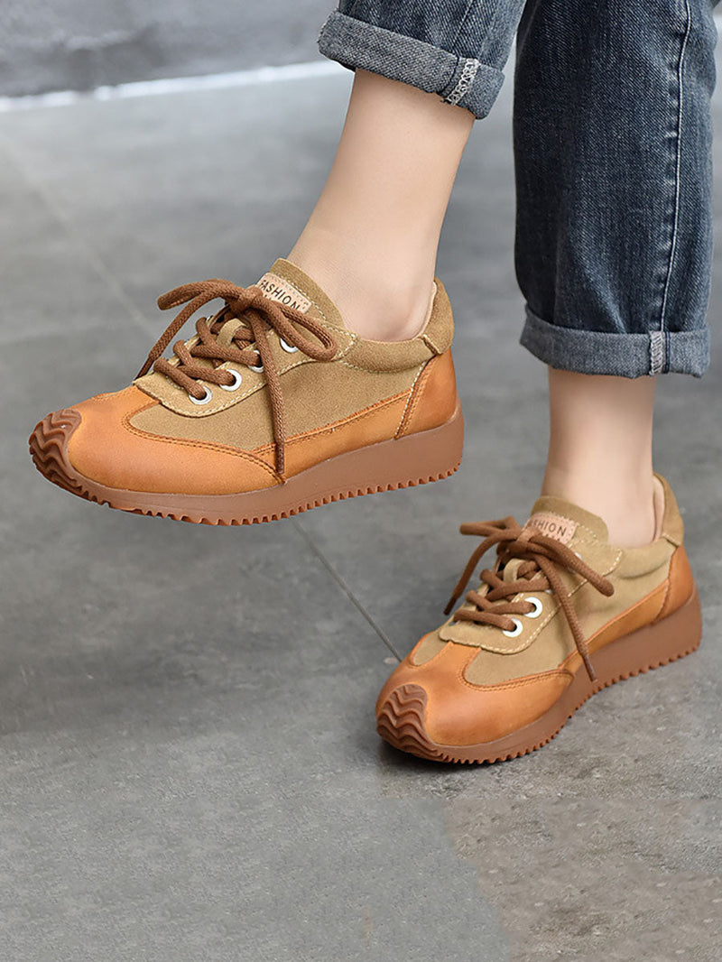 Leather Colorblock Strap Mid Heel Sport Shoes Ba1028