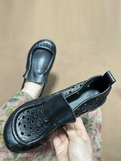 Summer Retro Soft Genuine Leather Low Heel Shoes Cx013