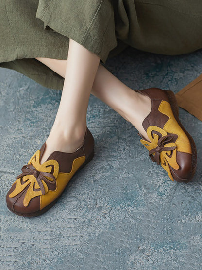 Artsy Colorblock Leather Butterfly Spliced Shoes Ui1011