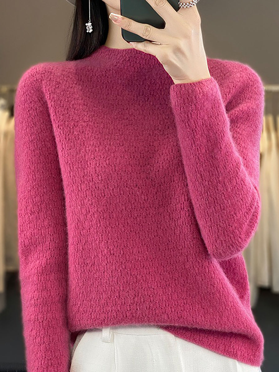 Autumn Knit 100%wool O-neck Sweater Wu010