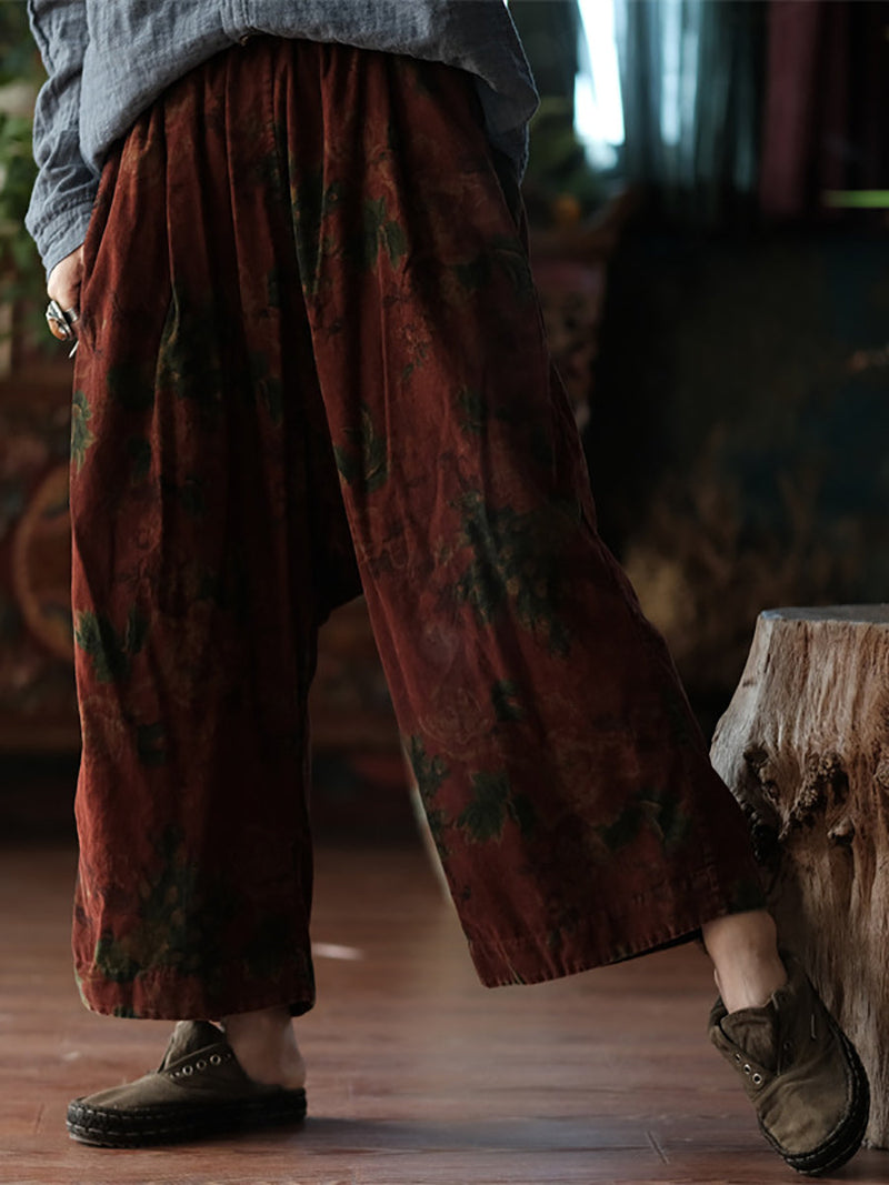 Autumn Retro Flower Cotton Wide-leg Pants As1024