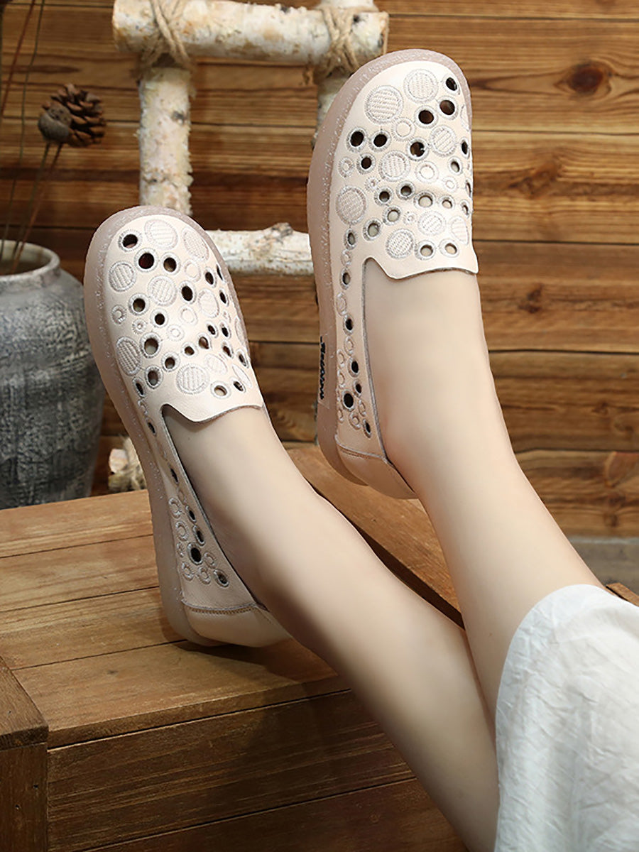 Summer Leather Embroidery Cutout Shoes Cc049