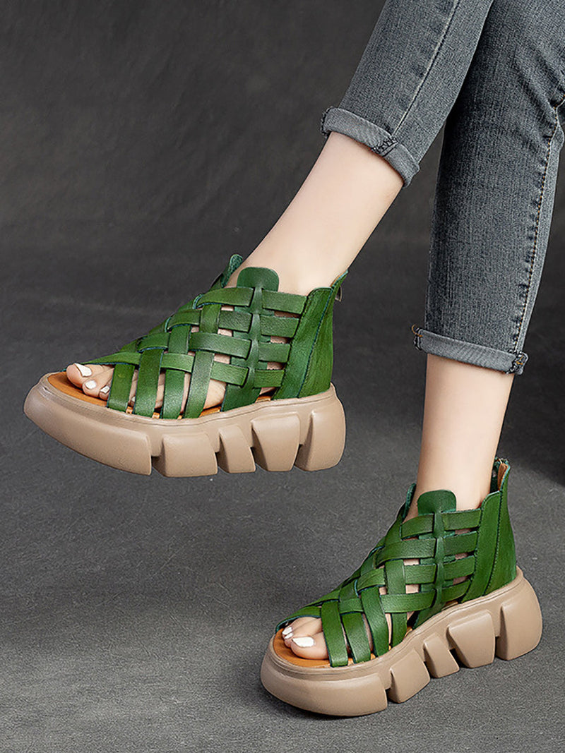 Summer Leather Weave Platform Sandals As1016
