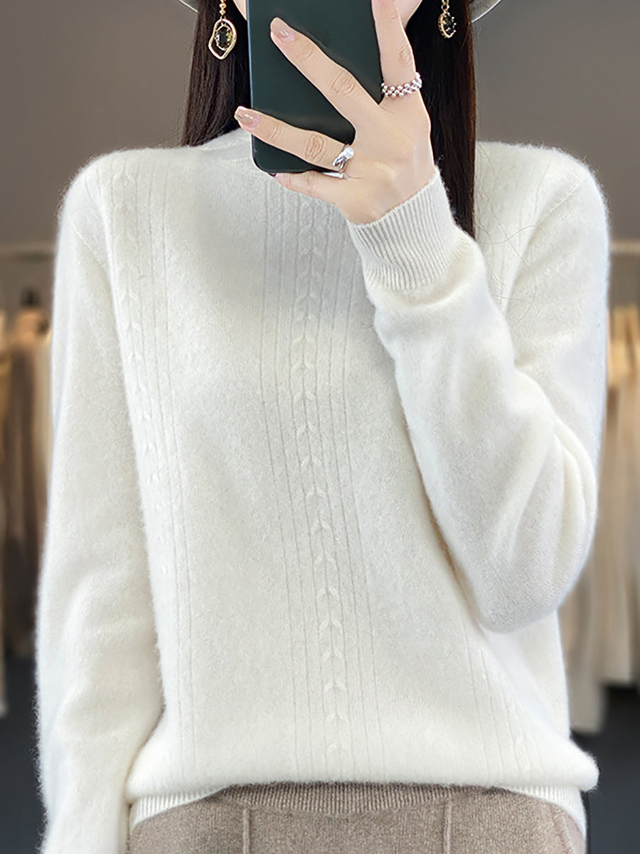 Autumn Cable Knit 100%wool Half Turtleneck Sweater Qn028