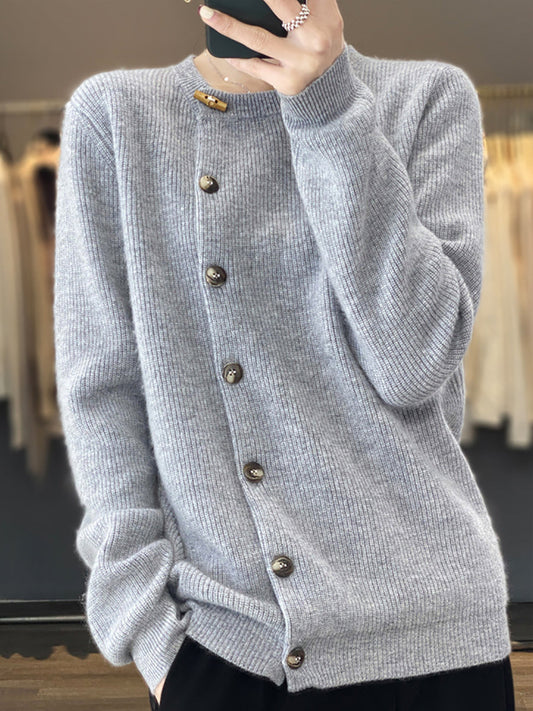 Autumn Knit Wool Buttoned O-neck Sweater Wu024