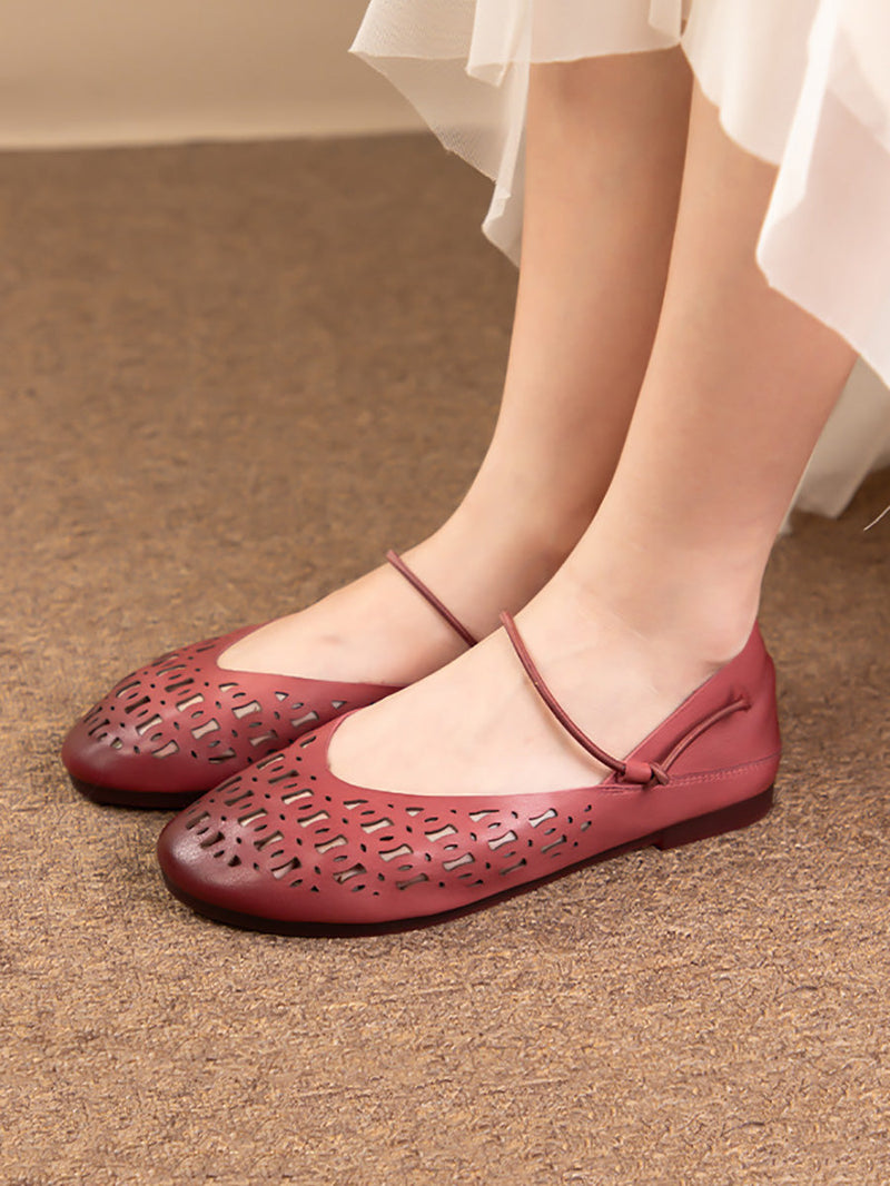 Artsy Summer Genuine Leather Cutout Flat Shoes Ll052
