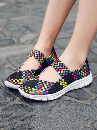 Summer Colorblock Weave Flat Shoes Rr1017