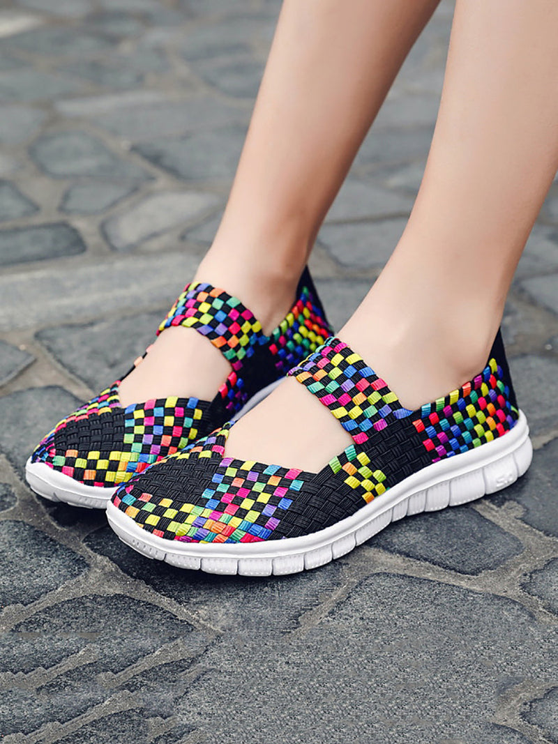 Summer Colorblock Weave Flat Shoes Rr1017