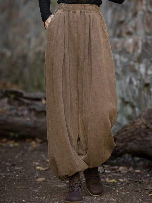Autumn Loose Ramie Cuffed Pants At1013