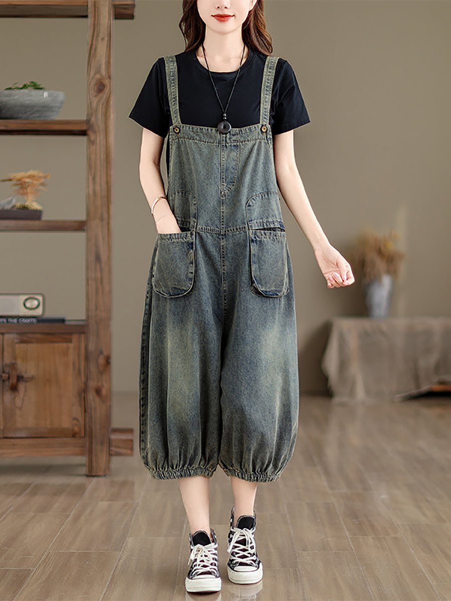 Retro Summer Pocket Denim Jumpsuits Fg1035