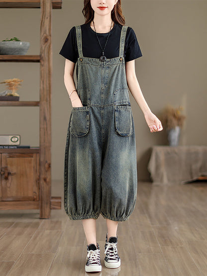 Retro Summer Pocket Denim Jumpsuits Fg1035