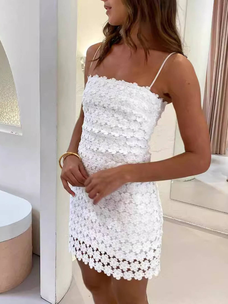 Summer Suspender Lace Hollow Mini Dress