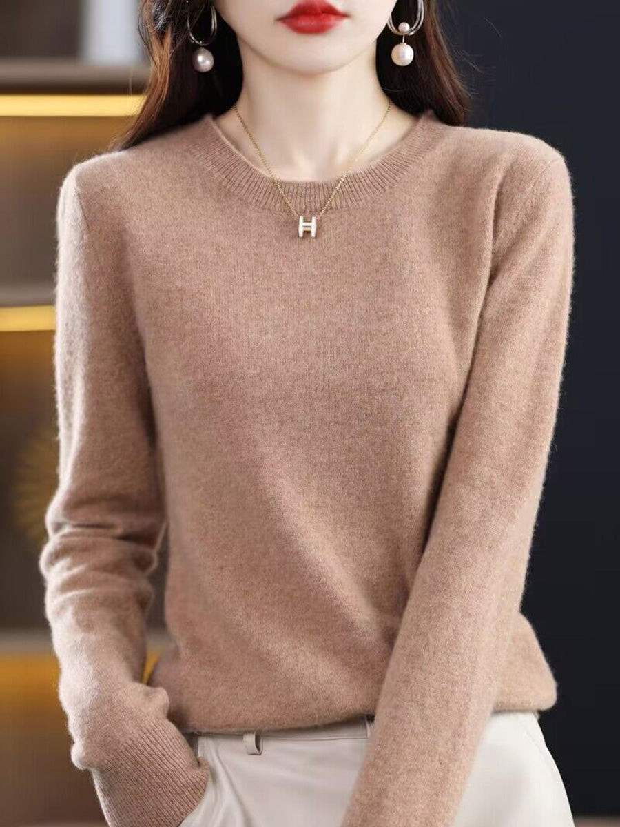 Autumn Wool Knitted O-neck Bottom Sweater Cx058