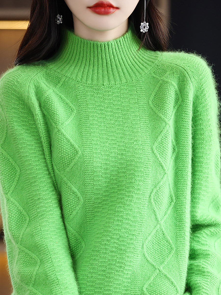 Autumn Half-turtleneck Wool Twist Knit Sweater Ax1031