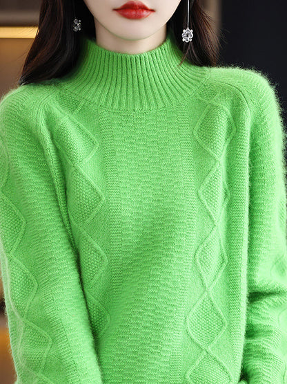 Autumn Half-turtleneck Wool Twist Knit Sweater Ax1031