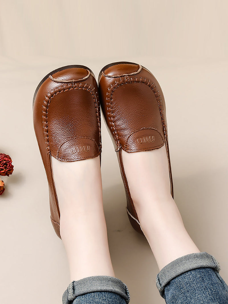 Summer Soft Leather Stitching Flat Shoes Pp1031