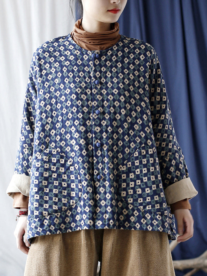 Artsy Retro Plaid Spliced Batwing Sleeve Coat At1077