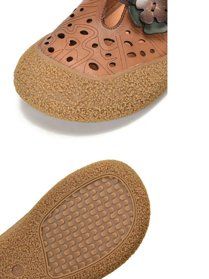 Summer Leather Cutout Flower Flat Shoes Sc1060