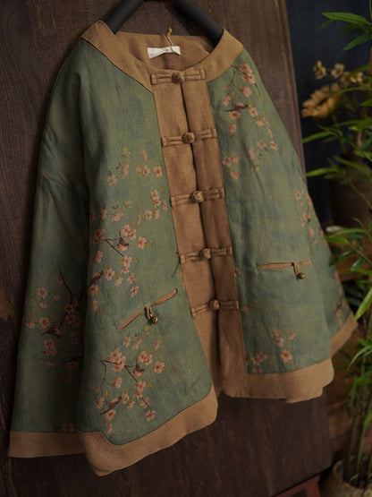Autumn Colorblock Flower Linen Short Coat Ah1045
