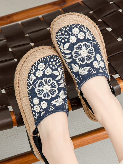 Sandals Linen Embroidery Flower