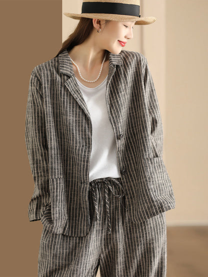 Stripe Spring Linen Shirt+pants Ii1057