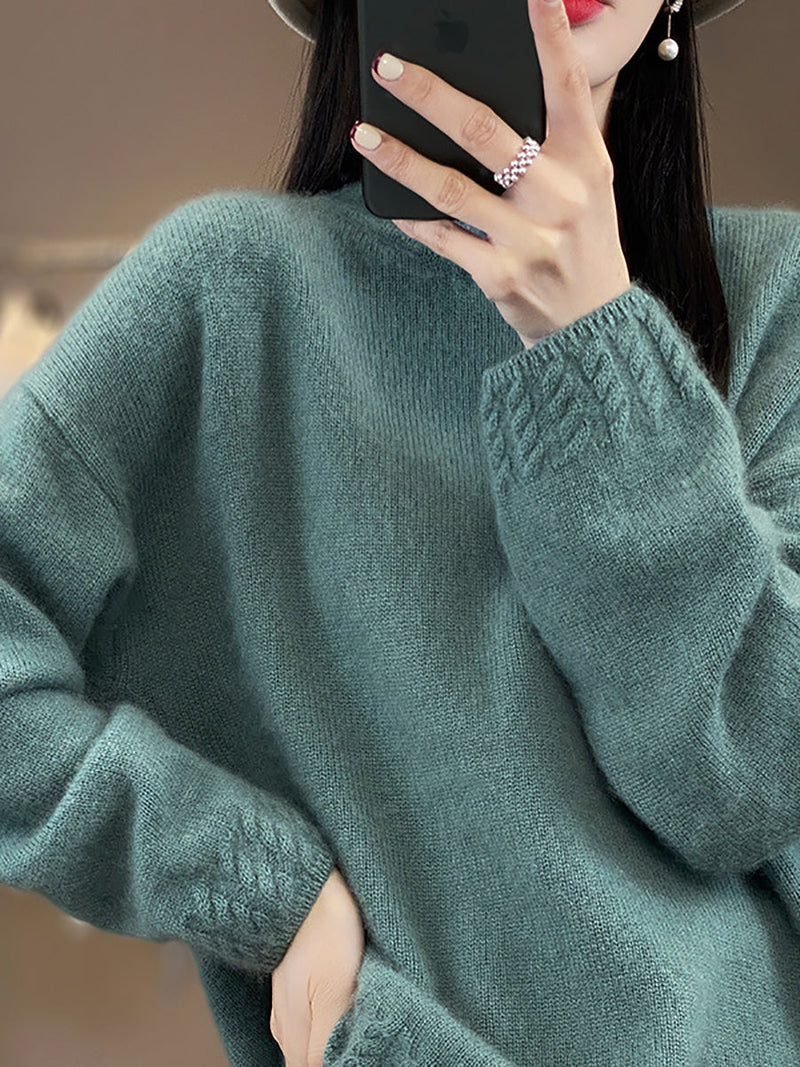 Autumn Half-turtleneck Knit 100%wool Sweater Qu010