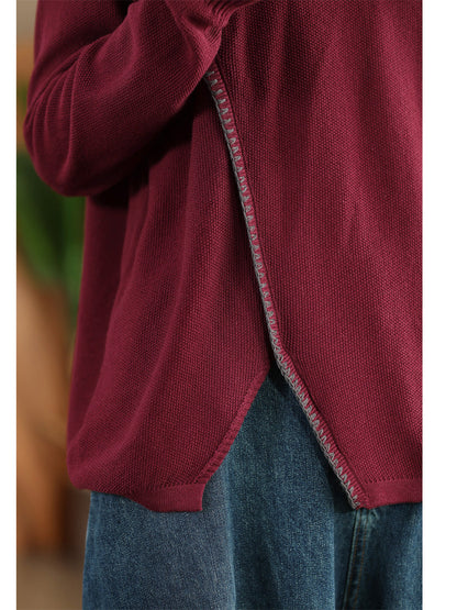 Autumn Split Hem Knit Hooded Blouse Ai1066