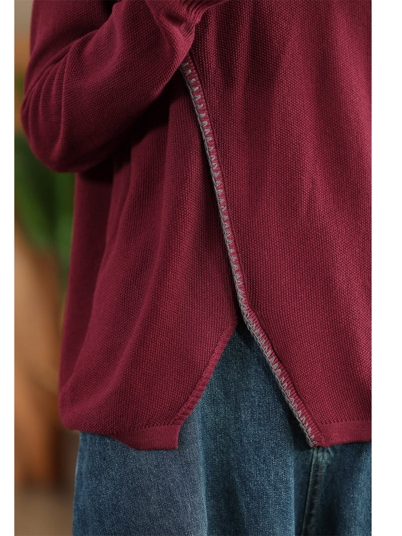 Autumn Split Hem Knit Hooded Blouse Ai1066