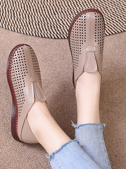 Summer Leather Cutout Flat Shoes Hh048
