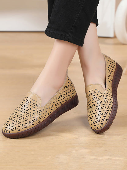 Summer Leather Cutout Flat Soft Shoes Ui1027