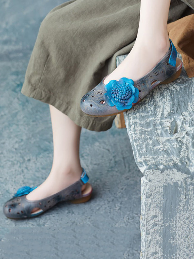 Summer Artsy Leather Flower Spliced Sandals Ui1014