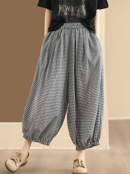 Summer Plaid Cotton Harem Pants Zz1046