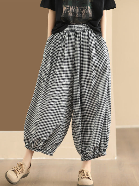 Summer Plaid Cotton Harem Pants Zz1046