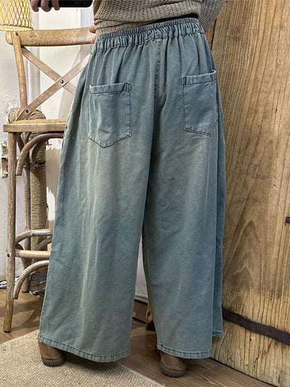 Summer Retro Spliced Denim Wide-leg Pants As1002