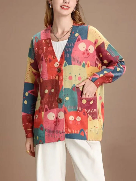 Spring Cat Knitted Cardigan Sweater Pa1005