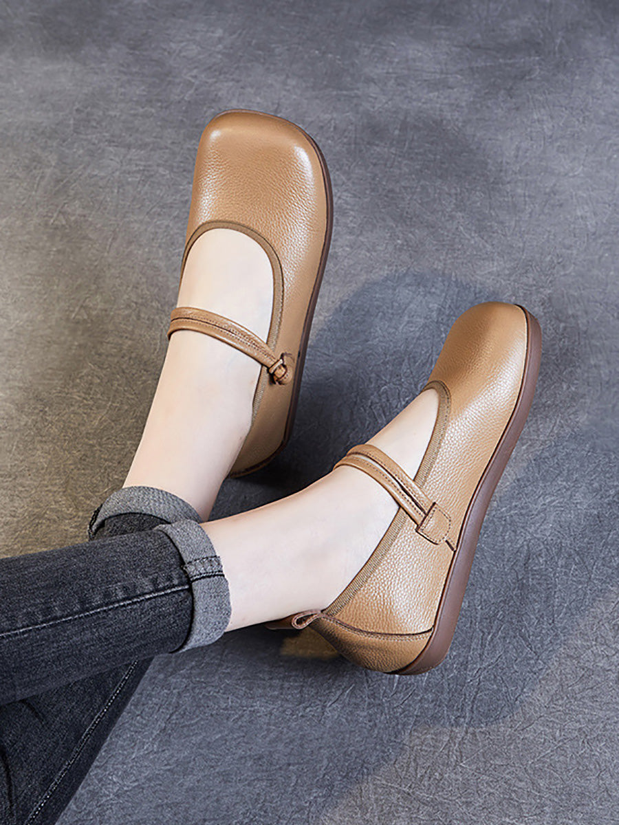 Leather Square Toe Flat Shoes At1040