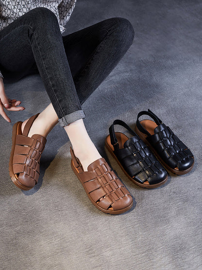 Summer Leather Spliced Flat Slippers Aa1015