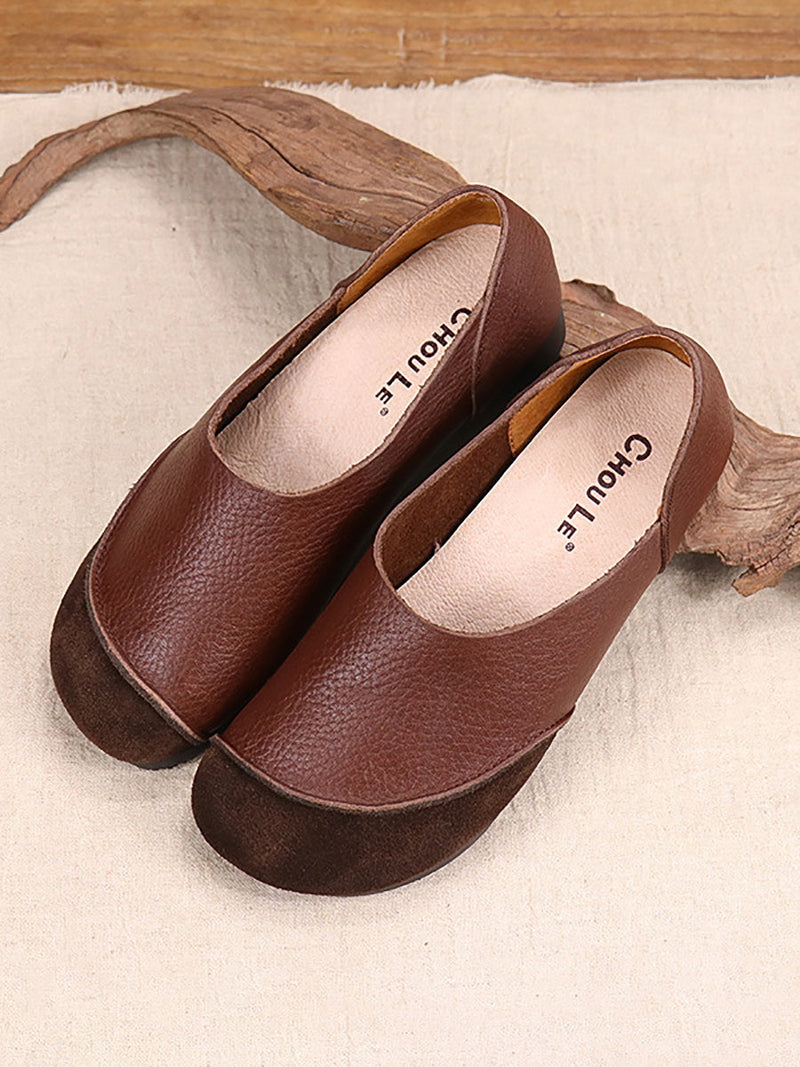 Summer Genuine Leather Spliced Flat Shoes At1043