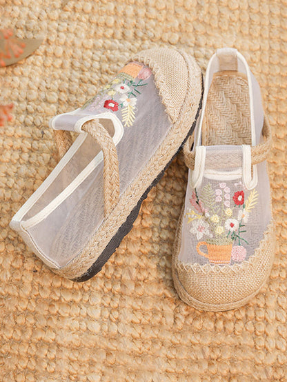 Summer Flower Embroidery Linen Spliced Shoes Ty1030
