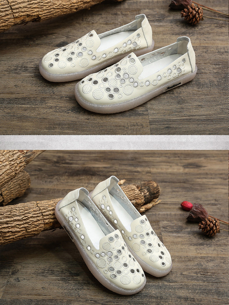 Summer Leather Embroidery Cutout Shoes Cc049