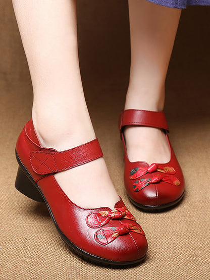 Summer Leather Spliced Mid-heel Shoes Ii1014