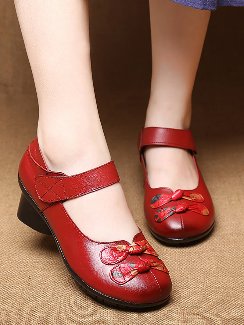Summer Leather Spliced Mid-heel Shoes Ii1014