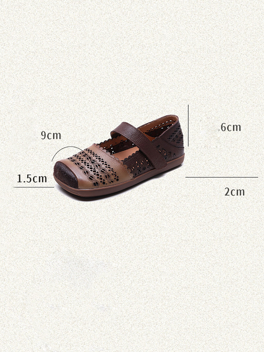 Leather Colorblock Cutout Flat Shoes Ty1028