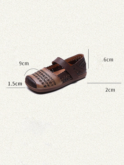 Leather Colorblock Cutout Flat Shoes Ty1028
