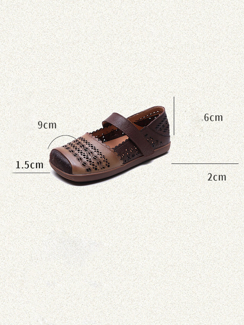 Leather Colorblock Cutout Flat Shoes Ty1028