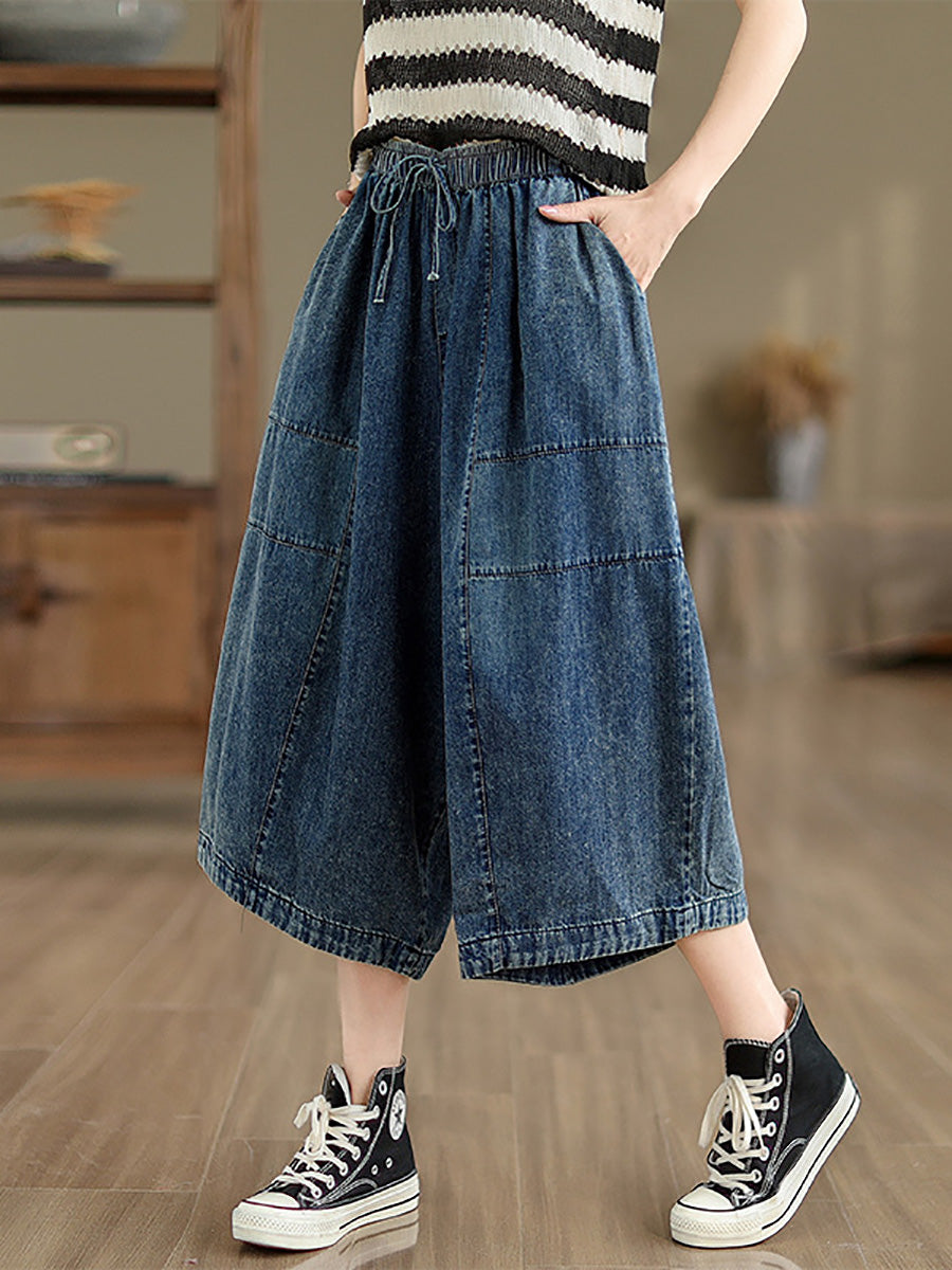 Summer Denim Spliced Wide-leg Pants Pp1002