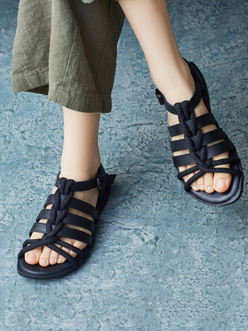 Summer Leather Spliced Rope Sandals Ui1012