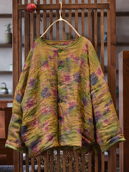 Winter Flower Ramie Padded Coat Ax1018