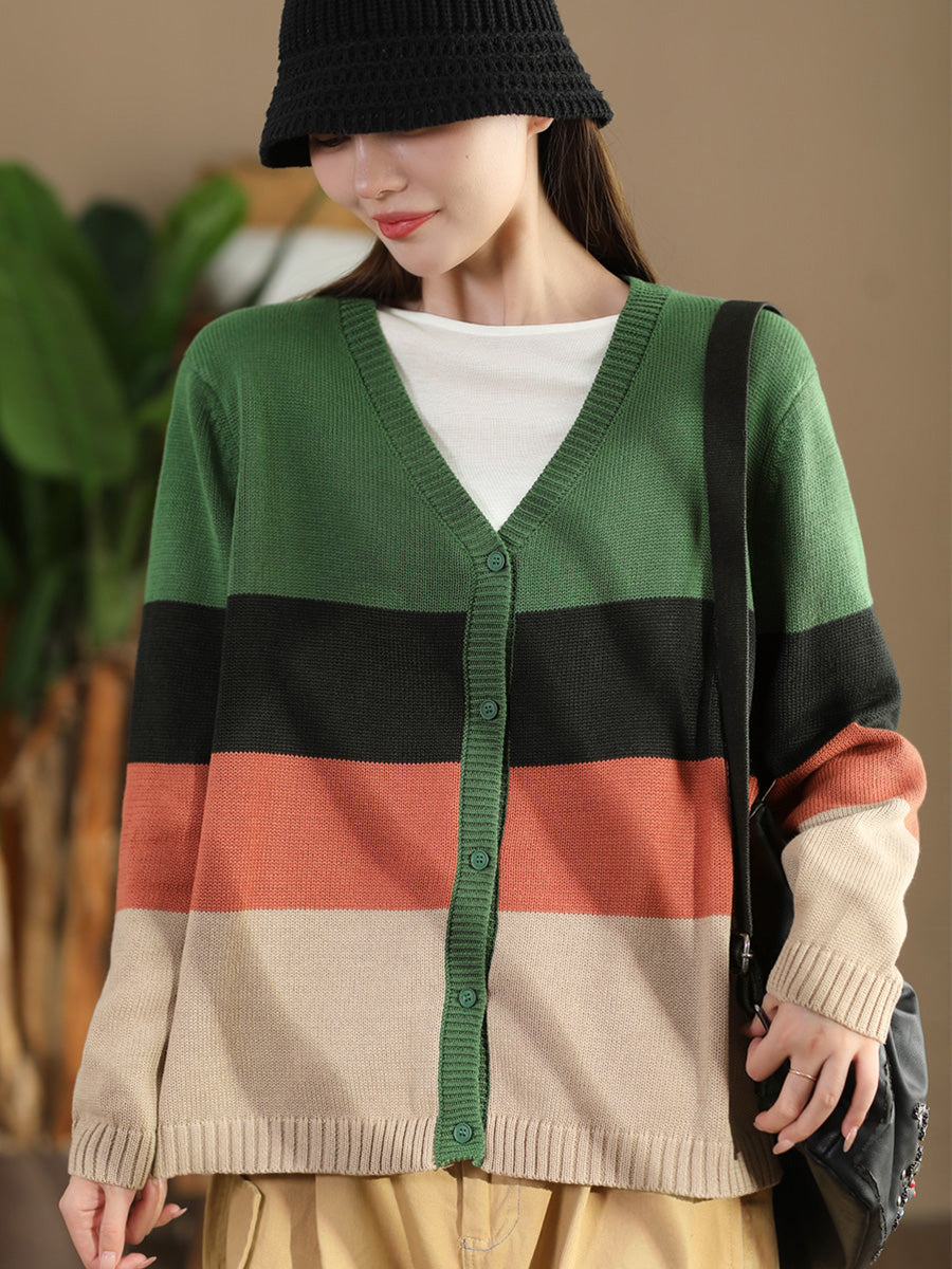 Autumn Colorblock V-neck Knit Sweater As1012